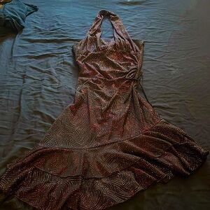 Authentic thrifted Y2K party halter top dress W/glitter design